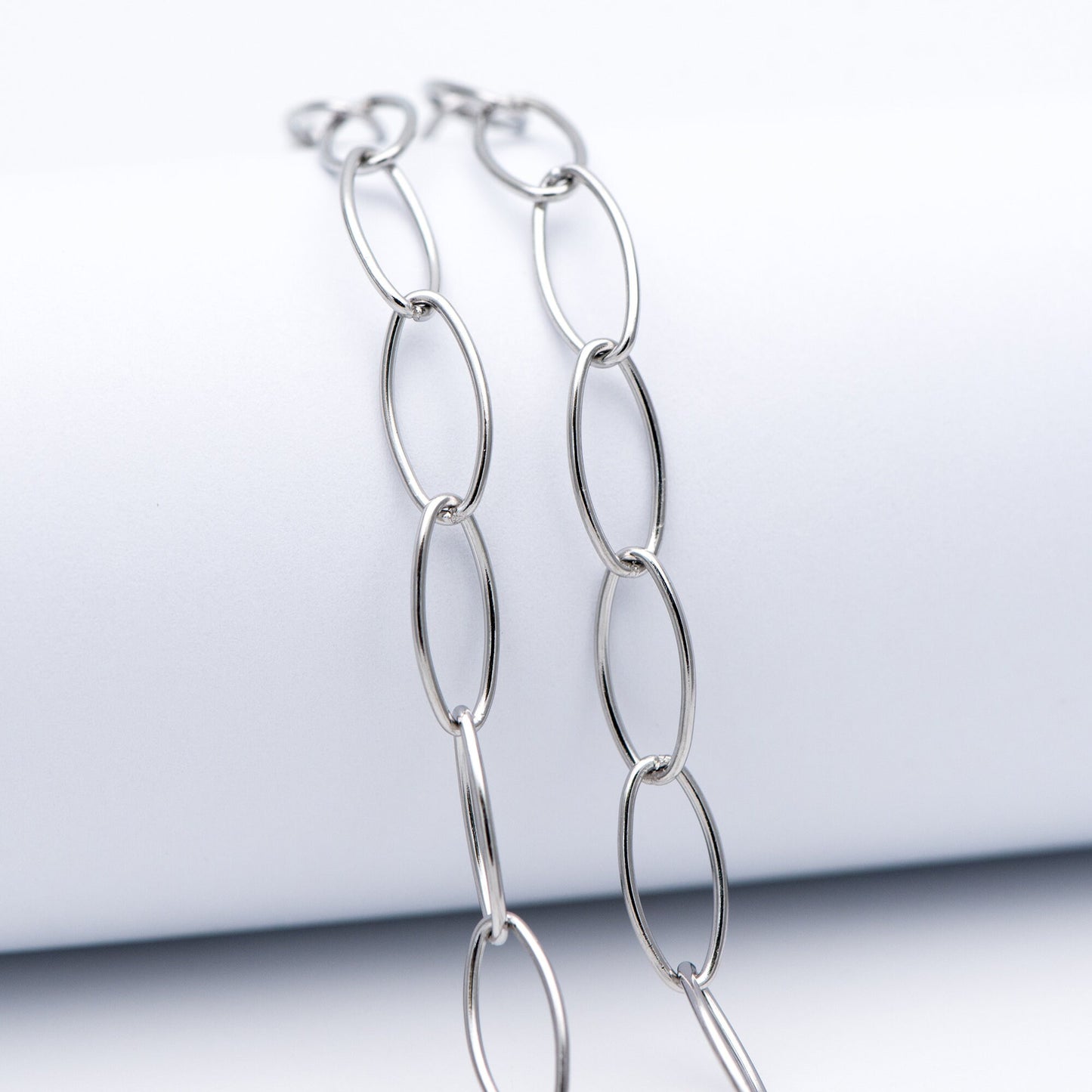 Stainless Steel Long Oval Chains, Silver tone Link 15x7mm, Craft DIY Chain Findings Wholesale (#LK-300)/ 1 Meter=3.3 ft