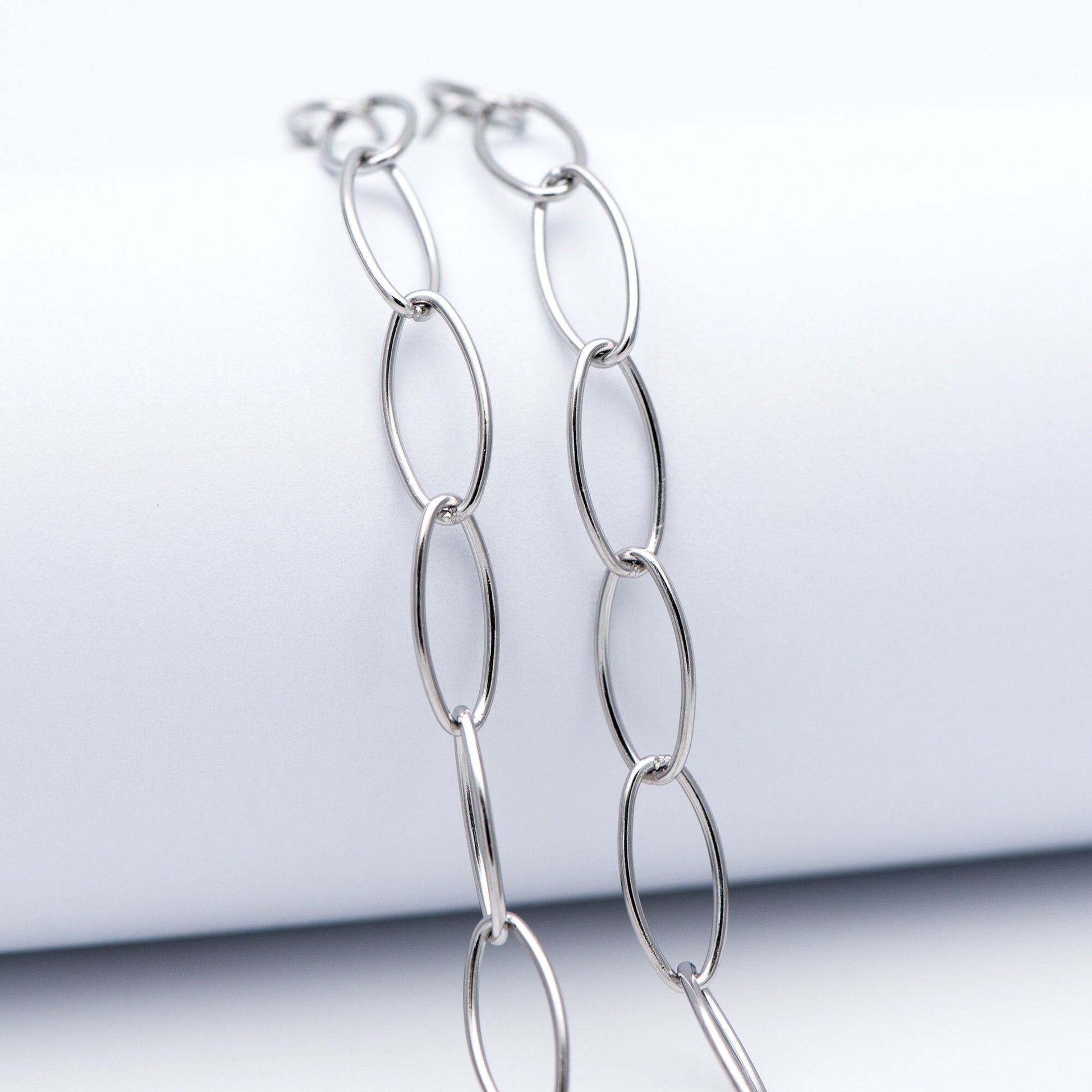 Stainless Steel Long Oval Chains, Silver tone Link 15x7mm, Craft DIY Chain Findings Wholesale (#LK-300)/ 1 Meter=3.3 ft