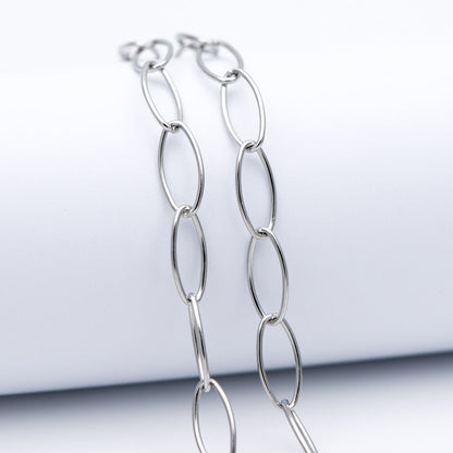 Stainless Steel Long Oval Chains, Silver tone Link 15x7mm, Craft DIY Chain Findings Wholesale (#LK-300)/ 1 Meter=3.3 ft