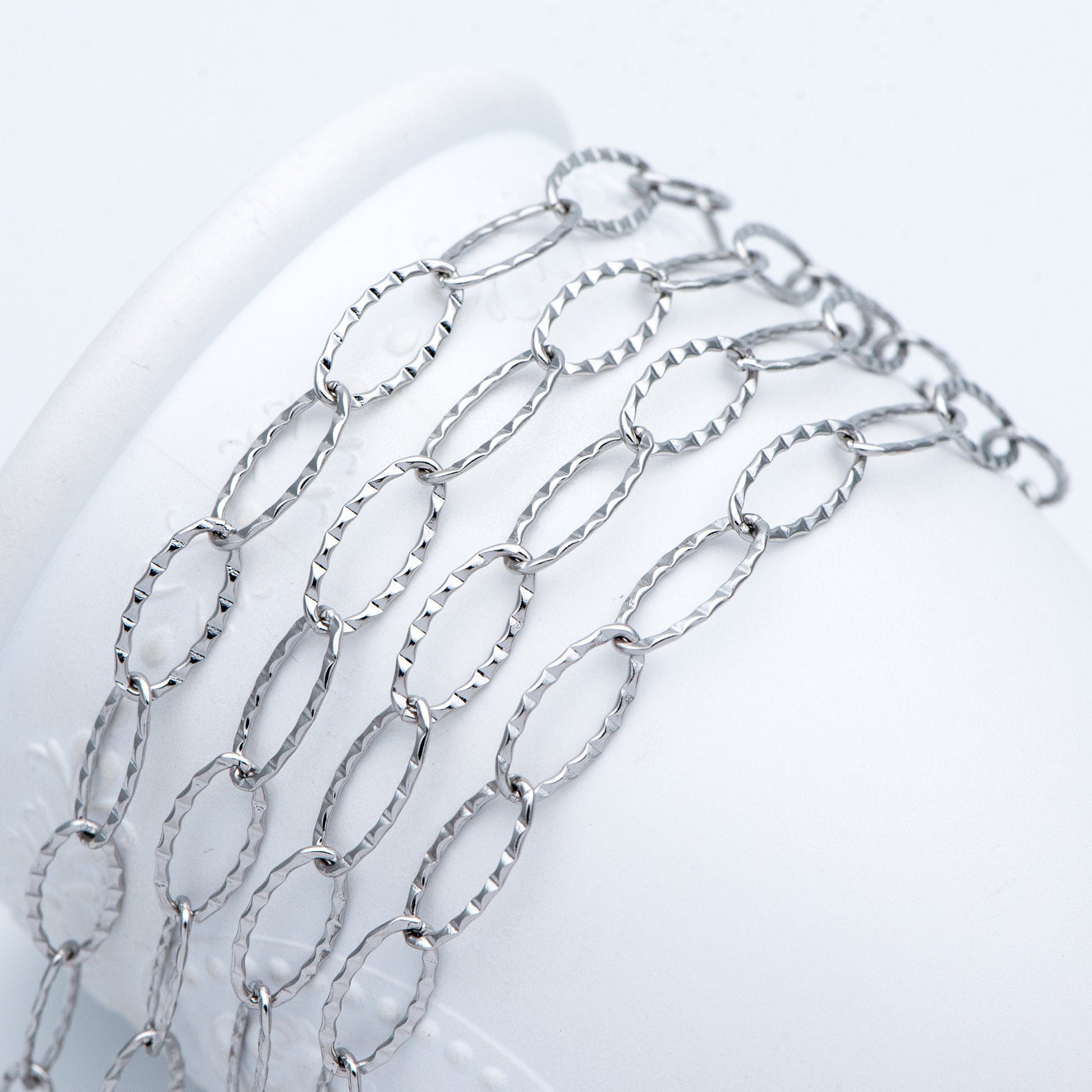 Stainless Steel Long Oval Chains, Silver tone Link 15x7mm, Craft DIY Chain Findings Wholesale (#LK-300)/ 1 Meter=3.3 ft