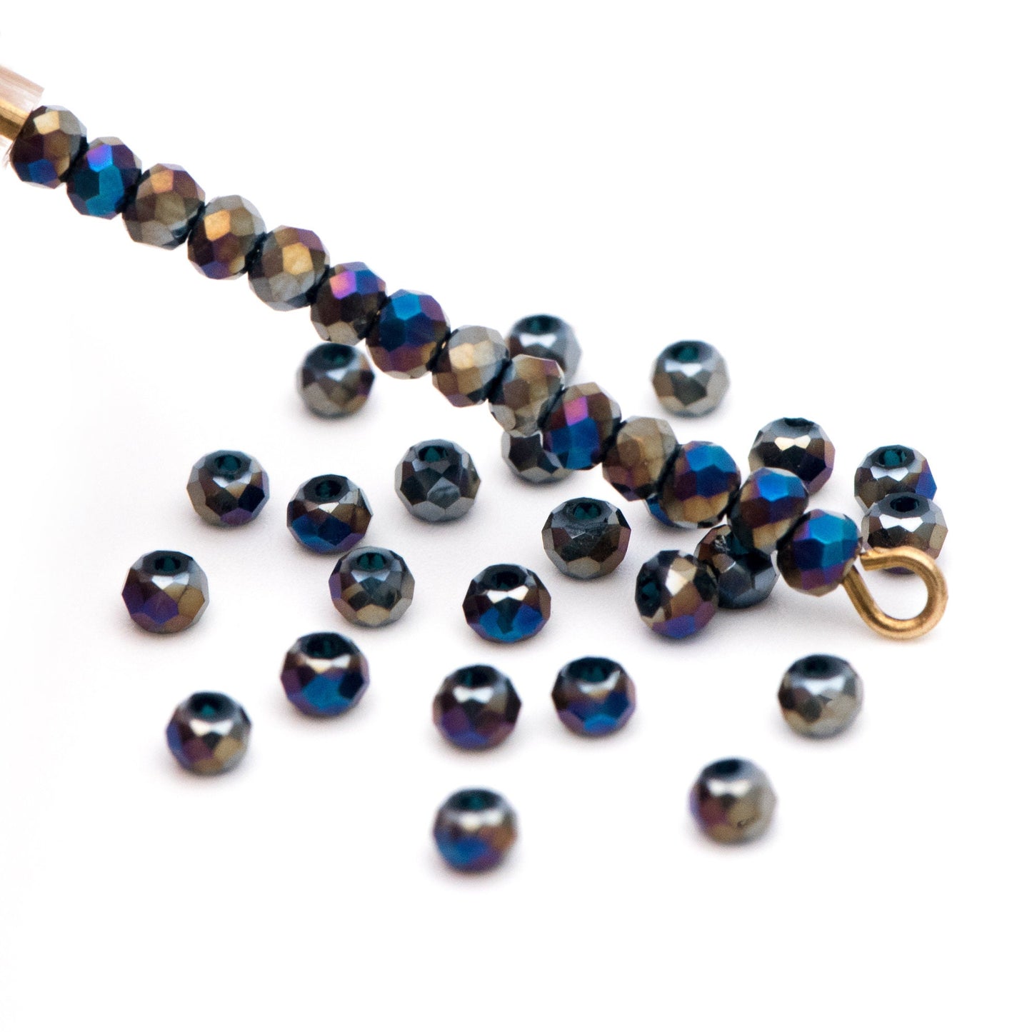 Crystal Glass Rondelle Faceted Tiny beads 3mm, Half Metal Blue (#BZ99-13) (A set of 190 beads)