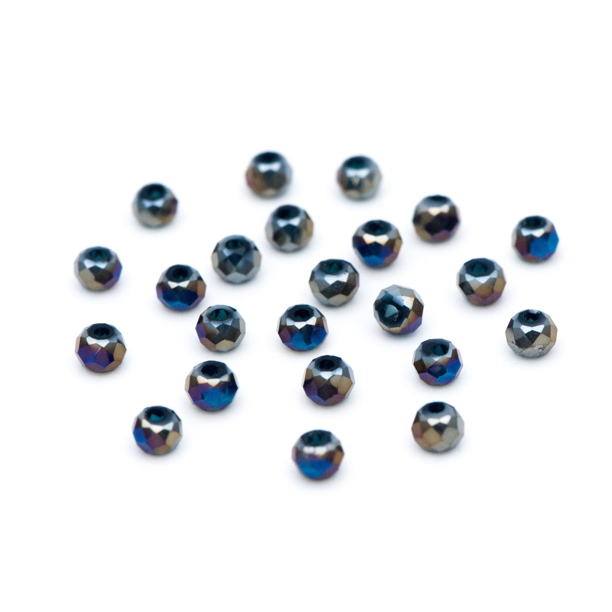 Crystal Glass Rondelle Faceted Tiny beads 3mm, Half Metal Blue (#BZ99-13) (A set of 190 beads)