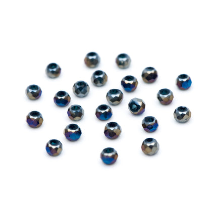 Crystal Glass Rondelle Faceted Tiny beads 3mm, Half Metal Blue (#BZ99-13) (A set of 190 beads)