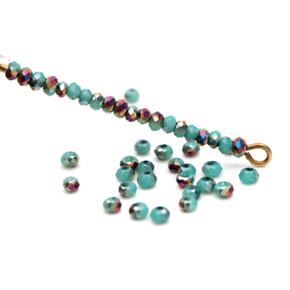 Crystal Faceted Rondelle Beads 2mm, Tiny Size Glass Spacer Beads, Green Half Metal Purple(BZ02-23) / 170 beads