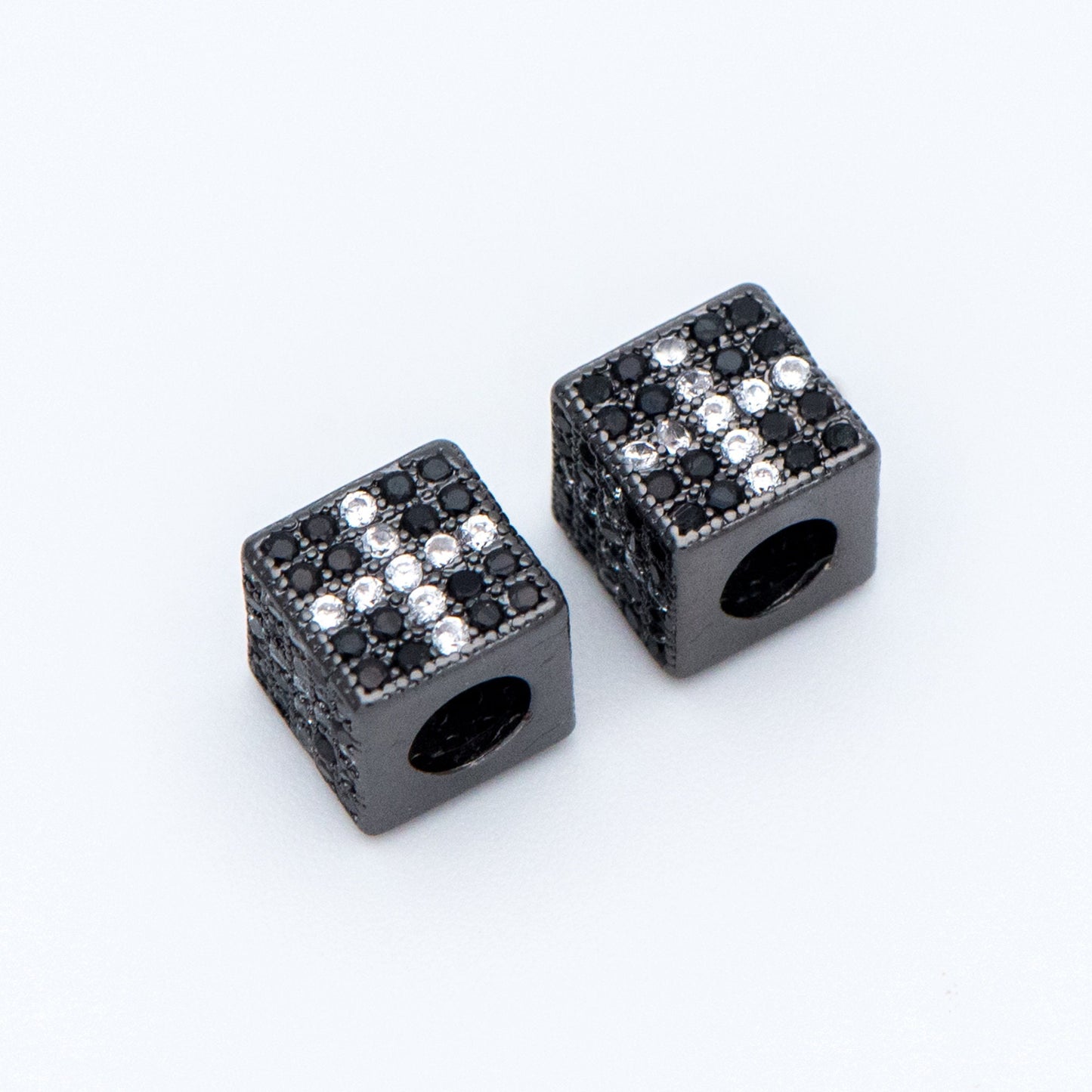 4pcs CZ Pave Black Cube Spacers 7mm, Gun Metal plated Brass, Large Hole Square Beads (GB-797-3)