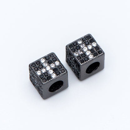 4pcs CZ Pave Black Cube Spacers 7mm, Gun Metal plated Brass, Large Hole Square Beads (GB-797-3)