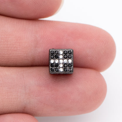 4pcs CZ Pave Black Cube Spacers 7mm, Gun Metal plated Brass, Large Hole Square Beads (GB-797-3)