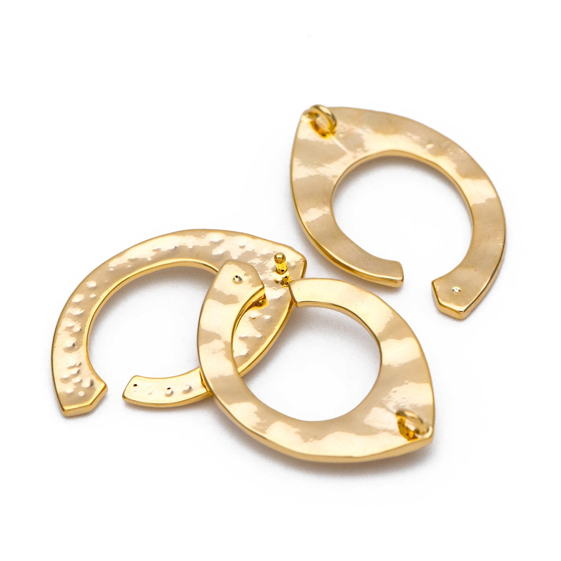 10pcs Gold plated Brass Hammered Charm Pendant 26x17mm, DIY Pearl Peg Mounts, Half Drilled Pearl Settings (GB-857)