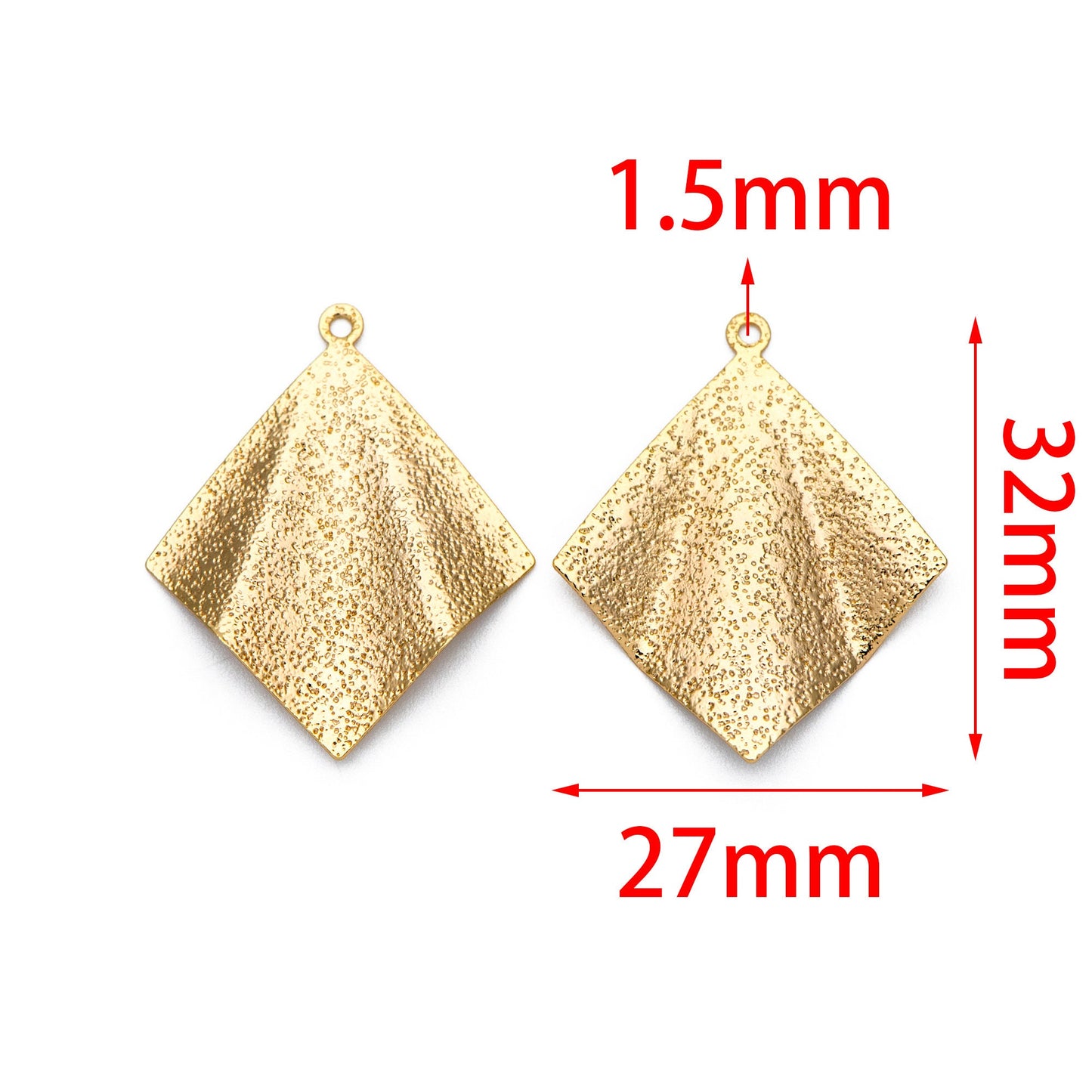 10pcs Gold Square Disc Charms 32x27mm, Gold plated Brass Geometric Rhombus Pendants (GB-265-H)