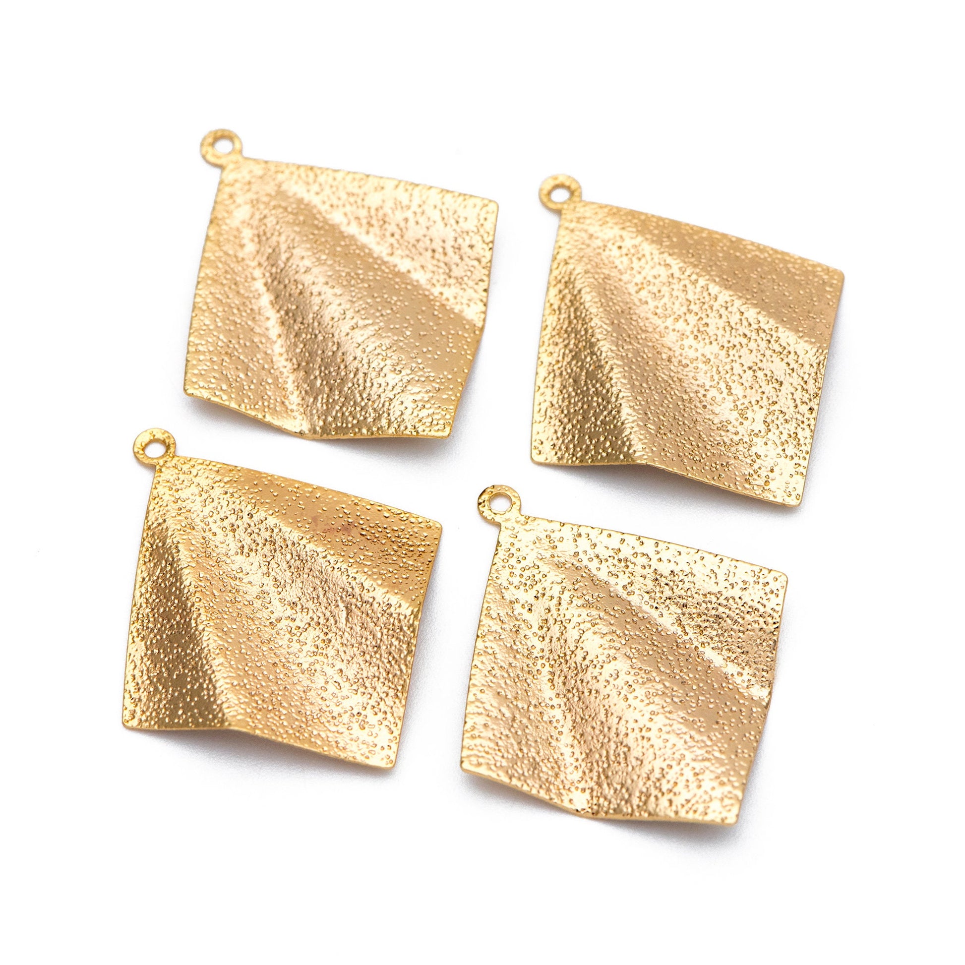 10pcs Gold Square Disc Charms 32x27mm, Gold plated Brass Geometric Rhombus Pendants (GB-265-H)