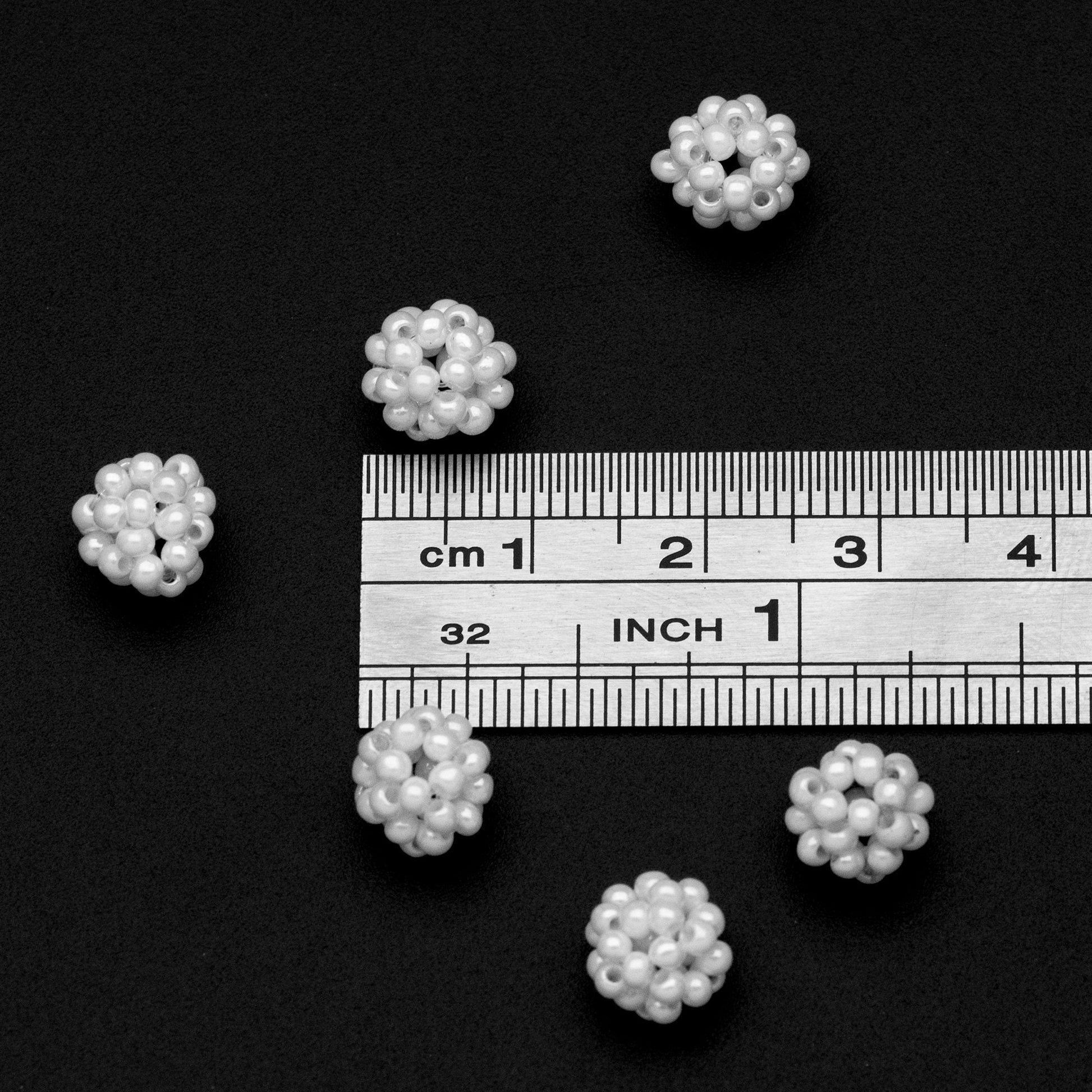 10pcs Japan Miyuki Seed Glass Beadd Cluster 8mm, White Beaded Ball Charm Pendants (RM-44)