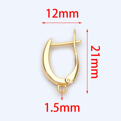 10pcs Gold/ Silver Tone Leverback Ear Hooks 21x12mm, Real Gold/ rhodium plated Brass, Earring Hooks with Loop (GB-848-B)