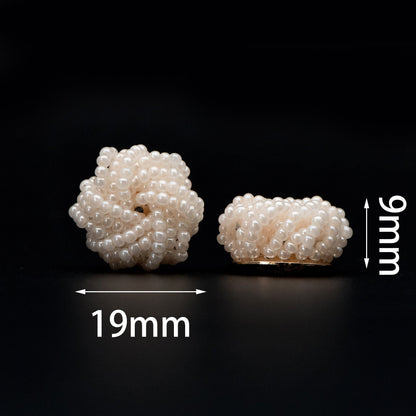 4pcs Glass Seed Beads Cluster 19x9mm, Handmade Beaded Flower Cabochons, Faux Pearl（FB-053)