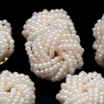 4pcs Glass Seed Beads Cluster 19x9mm, Handmade Beaded Flower Cabochons, Faux Pearl（FB-053)