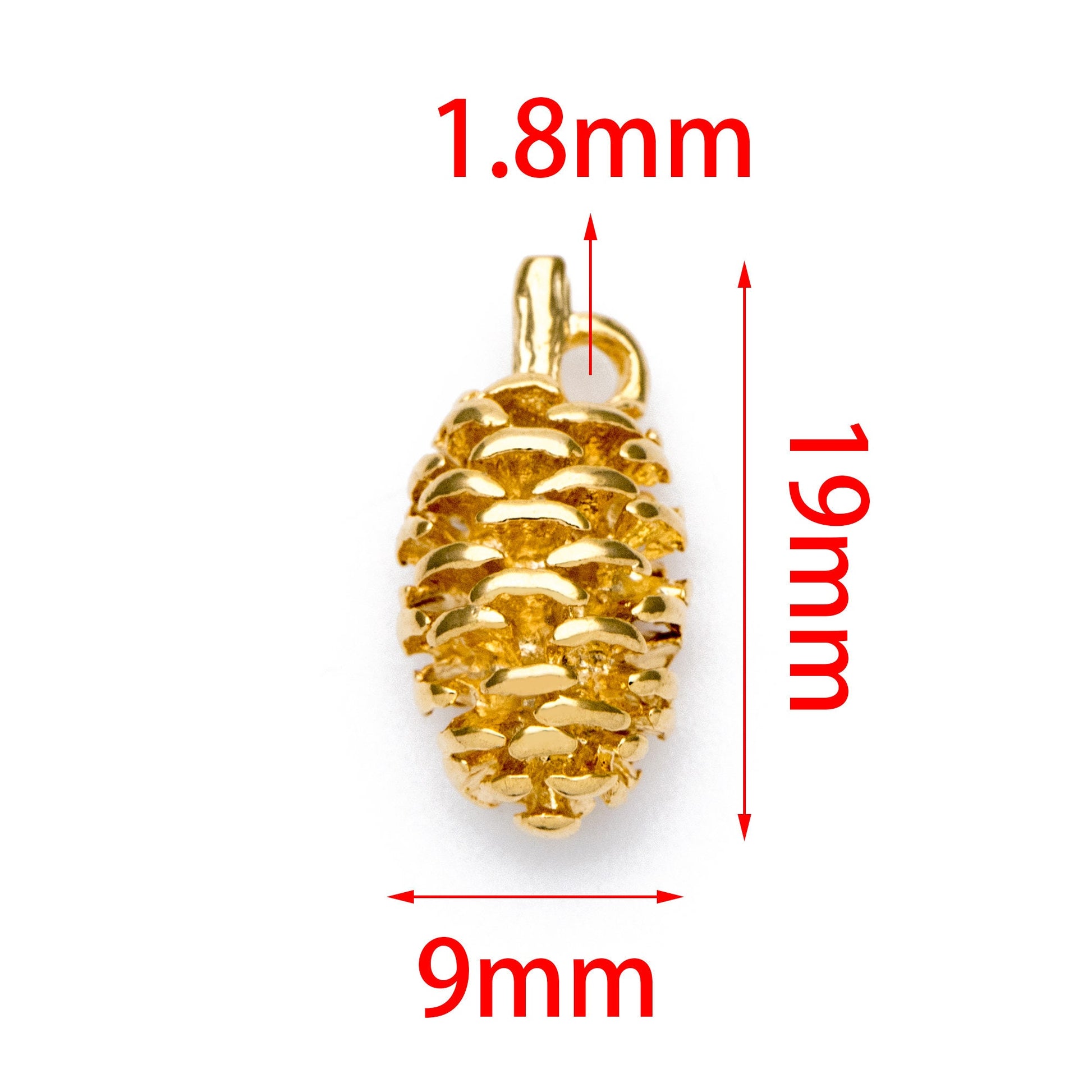 10pcs Gold Pine Cone 3D Charms 19x9mm, Real Gold plated Brass, Lead Nickel Free (GB-4589-G)