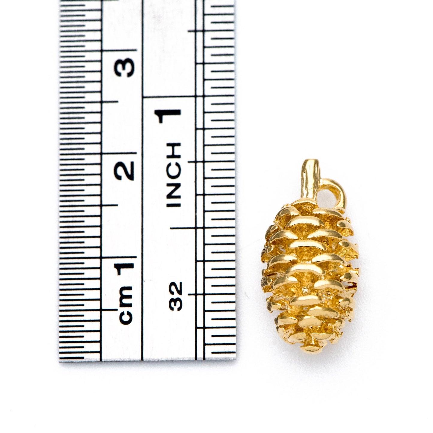 10pcs Gold Pine Cone 3D Charms 19x9mm, Real Gold plated Brass, Lead Nickel Free (GB-4589-G)