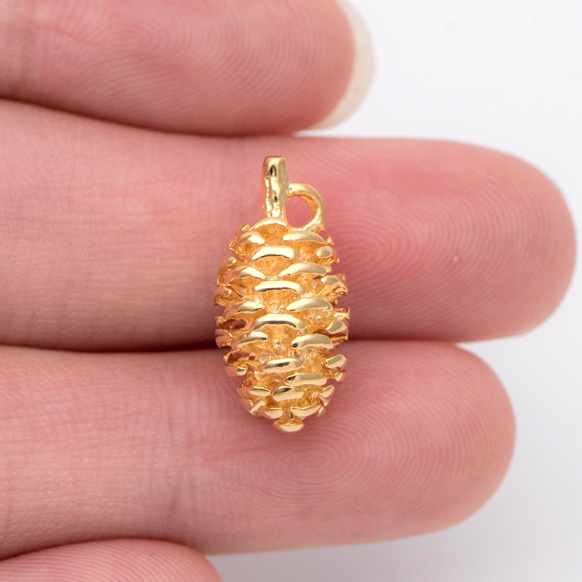 10pcs Gold Pine Cone 3D Charms 19x9mm, Real Gold plated Brass, Lead Nickel Free (GB-4589-G)