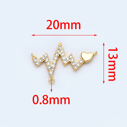 10pcs CZ Pave Gold Charms 20x13mm, Gold plated Brass Pendant Connectors (#GB-864)