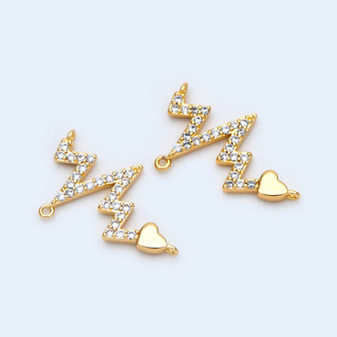 10pcs CZ Pave Gold Charms 20x13mm, Gold plated Brass Pendant Connectors (#GB-864)