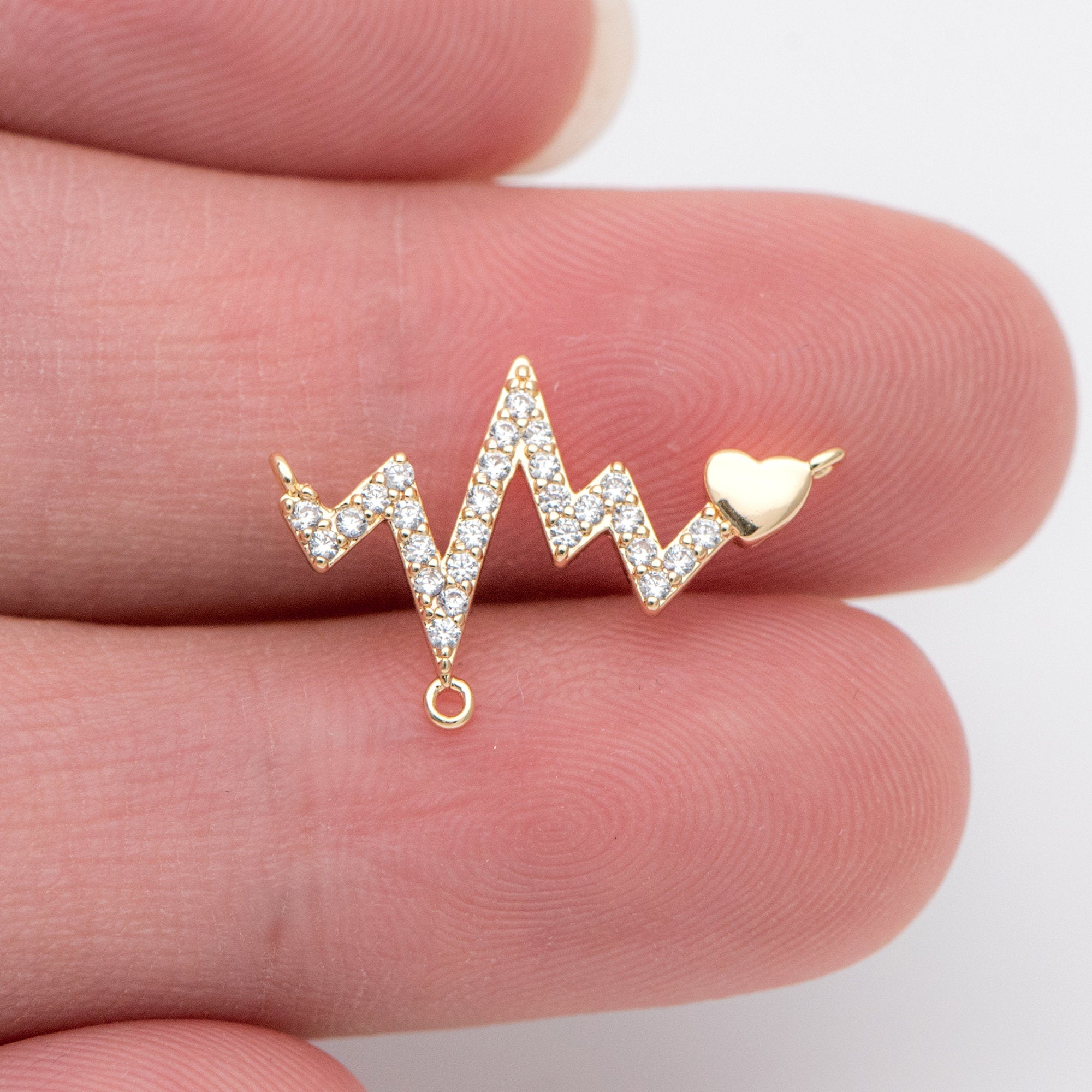 10pcs CZ Pave Gold Charms 20x13mm, Gold plated Brass Pendant Connectors (#GB-864)