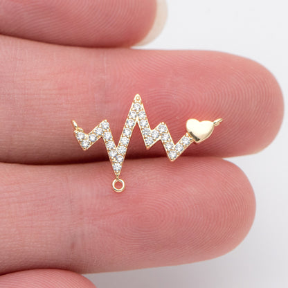 10pcs CZ Pave Gold Charms 20x13mm, Gold plated Brass Pendant Connectors (#GB-864)