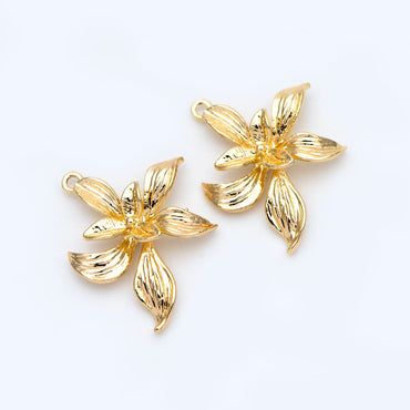 10pcs Gold plated Brass Flower Charm Pendants 22x19mm (GB-214-F)
