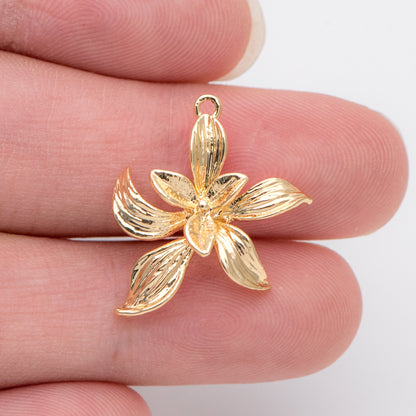 10pcs Gold plated Brass Flower Charm Pendants 22x19mm (GB-214-F)