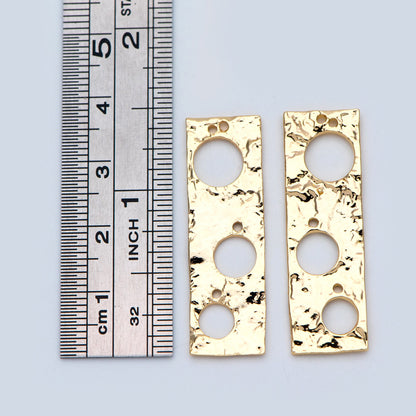 10pcs Gold plated Brass Rectangle Charm, Geometric Bar Pendant, Hammered Square Connectors 37x11mm (GB-2977-G)