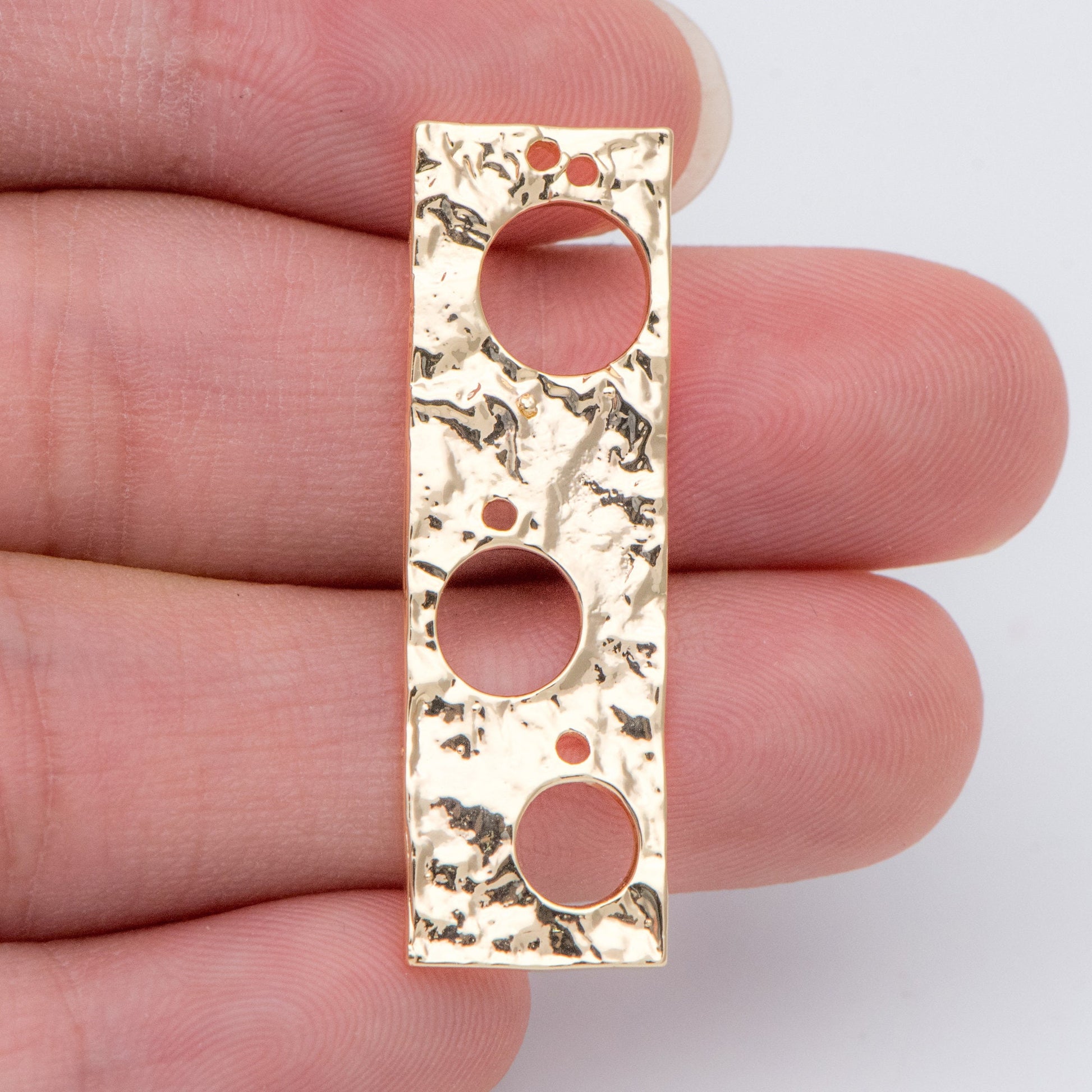 10pcs Gold plated Brass Rectangle Charm, Geometric Bar Pendant, Hammered Square Connectors 37x11mm (GB-2977-G)