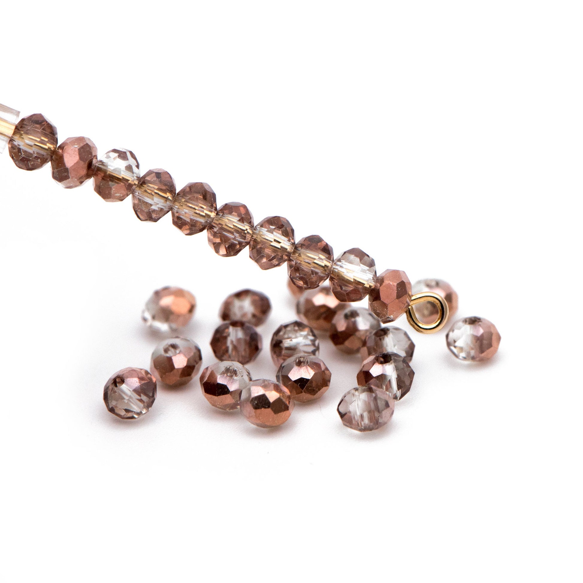 145pcs Crystal Glass Faceted Rondelle Glass Beads 3x4mm, clear half copper (BZ04-178)