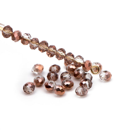 145pcs Crystal Glass Faceted Rondelle Glass Beads 3x4mm, clear half copper (BZ04-178)