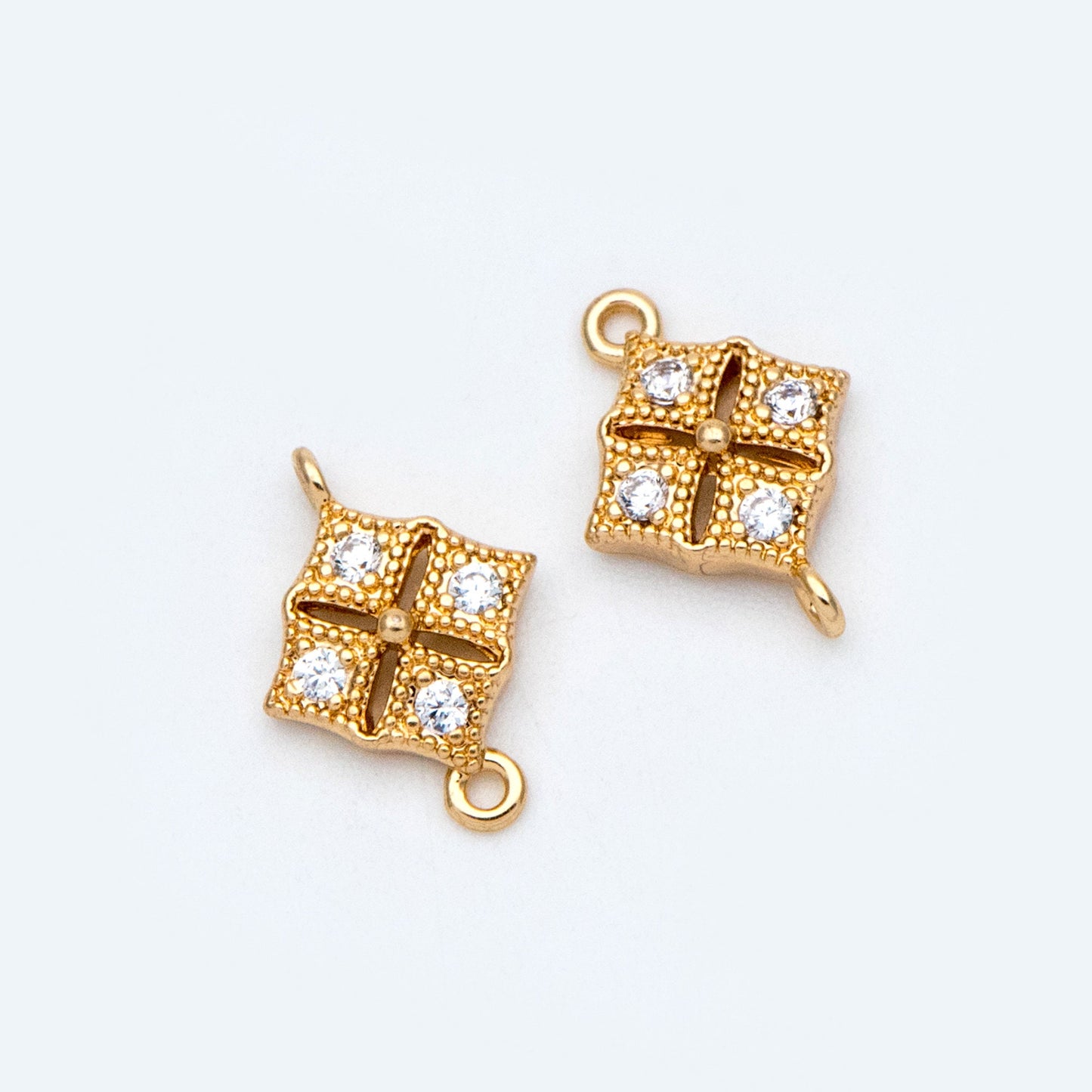 10pcs CZ Pave Gold Rhombus Connector 11mm, Cubic Zirconia Paved Geometric Pendants, Real Gold plated Brass Square Charms (GB-3780-D)