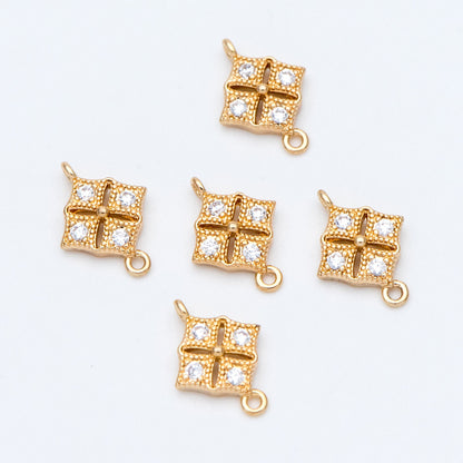 10pcs CZ Pave Gold Rhombus Connector 11mm, Cubic Zirconia Paved Geometric Pendants, Real Gold plated Brass Square Charms (GB-3780-D)