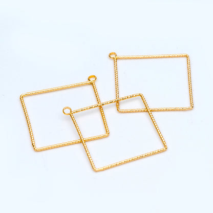 10pcs Gold Rhombus Pendants, Geometric Hoop Charms, Wired Square Links 18/ 25mm (GB-817)