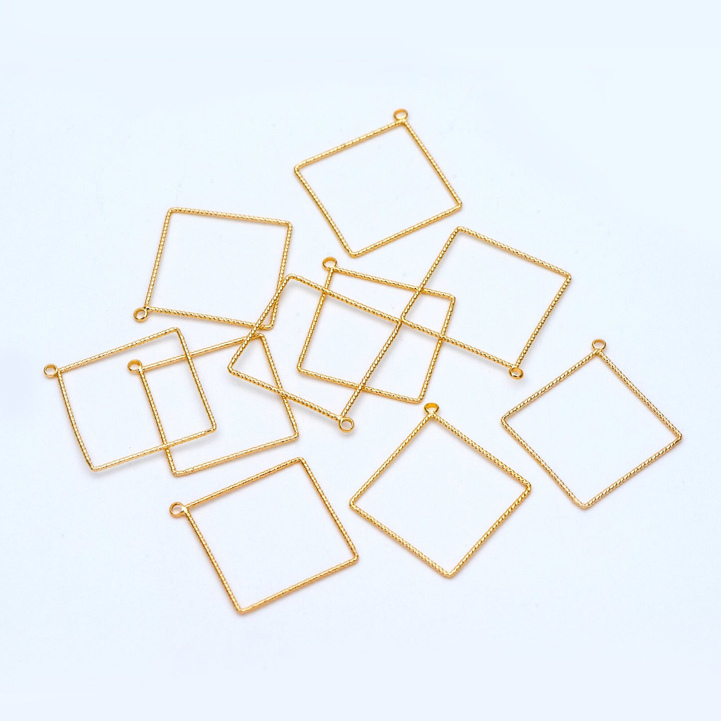 10pcs Gold Rhombus Pendants, Geometric Hoop Charms, Wired Square Links 18/ 25mm (GB-817)