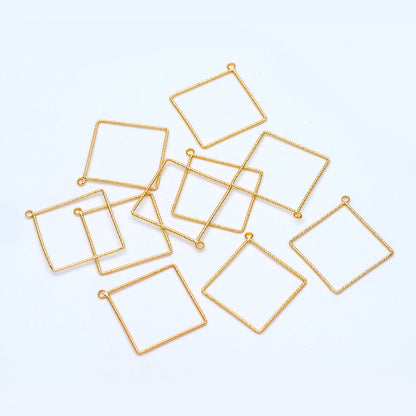 10pcs Gold Rhombus Pendants, Geometric Hoop Charms, Wired Square Links 18/ 25mm (GB-817)