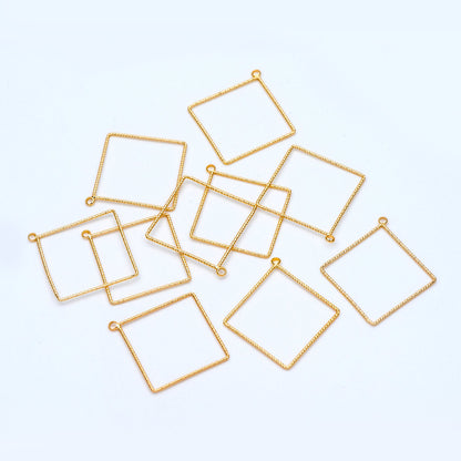 10pcs Gold Rhombus Pendants, Geometric Hoop Charms, Wired Square Links 18/ 25mm (GB-817)
