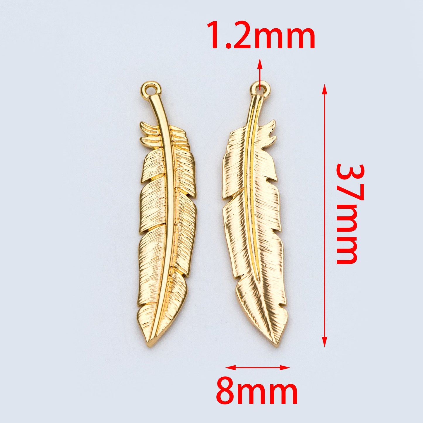 4pcs Gold/ Silver Tone Feather Pendants 37x8mm, 18K gold/ rhodium plated Brass Feather Charms, Lead Nickel Free (GB-383-C)