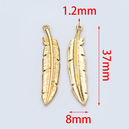 4pcs Gold/ Silver Tone Feather Pendants 37x8mm, 18K gold/ rhodium plated Brass Feather Charms, Lead Nickel Free (GB-383-C)