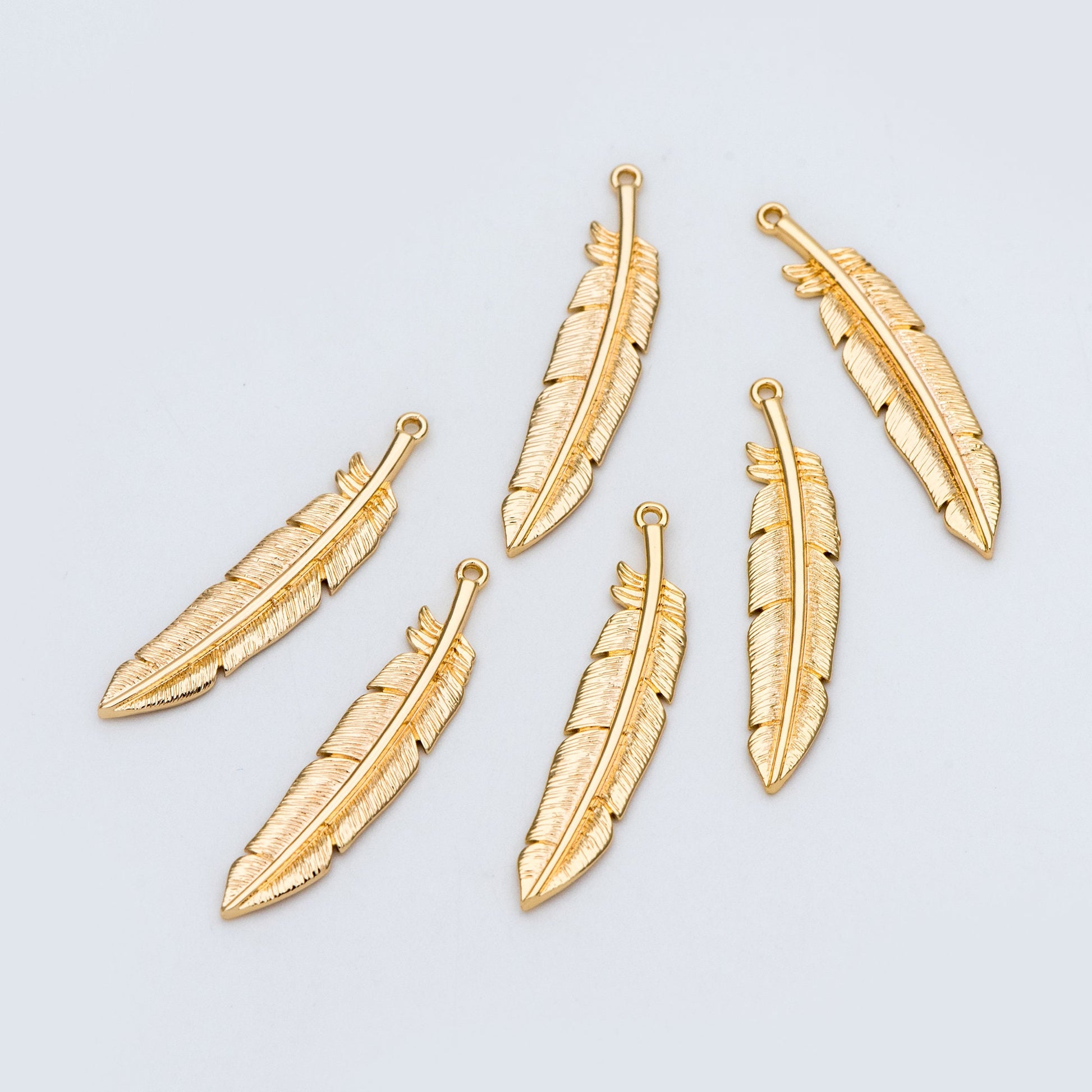 4pcs Gold/ Silver Tone Feather Pendants 37x8mm, 18K gold/ rhodium plated Brass Feather Charms, Lead Nickel Free (GB-383-C)
