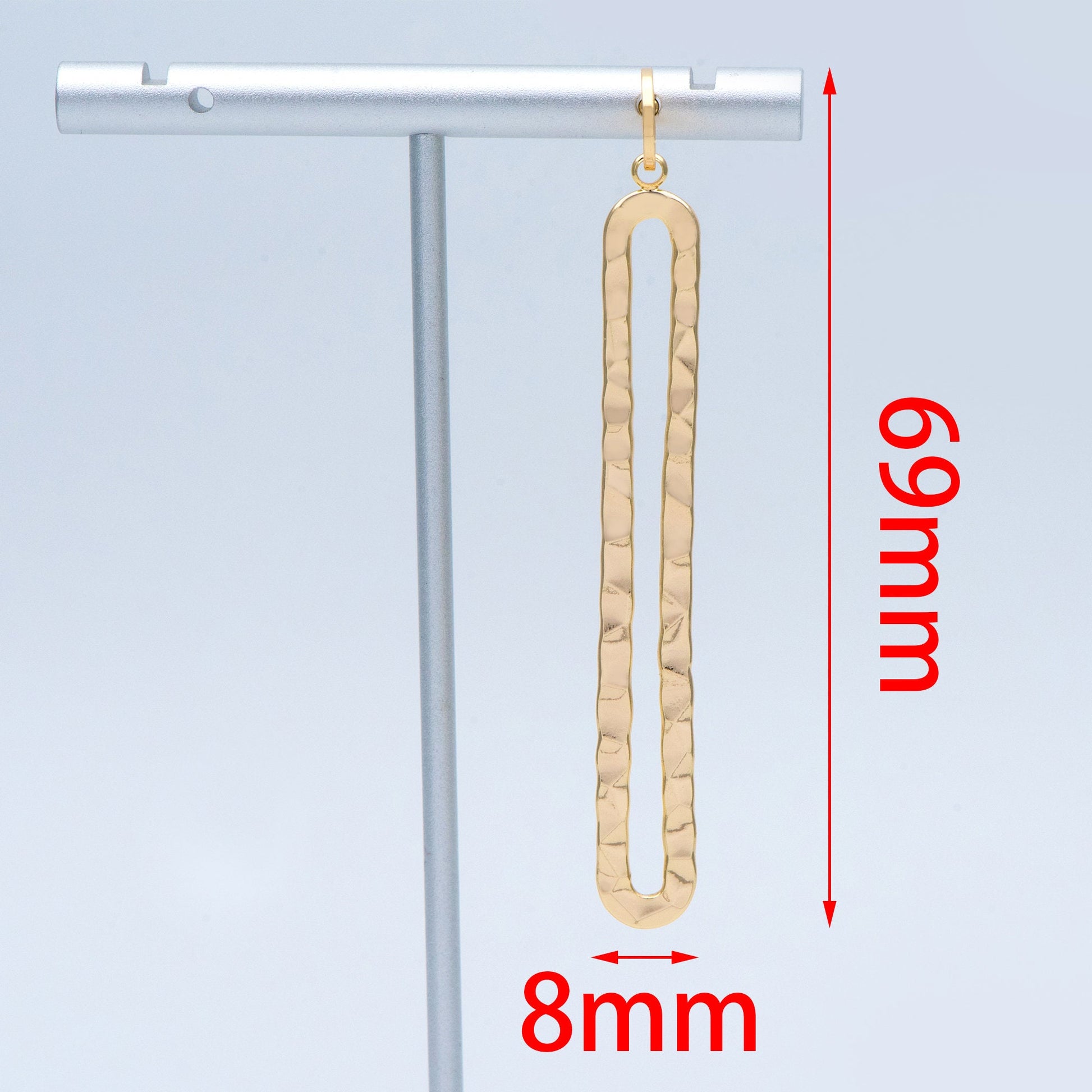 4pcs Long Oval Hoop Ear Posts 69mm, 18K Gold plated Brass, Hammered Stud Earring Findings (GB-898)