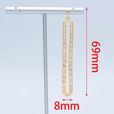 4pcs Long Oval Hoop Ear Posts 69mm, 18K Gold plated Brass, Hammered Stud Earring Findings (GB-898)
