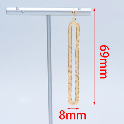 4pcs Long Oval Hoop Ear Posts 69mm, 18K Gold plated Brass, Hammered Stud Earring Findings (GB-898)