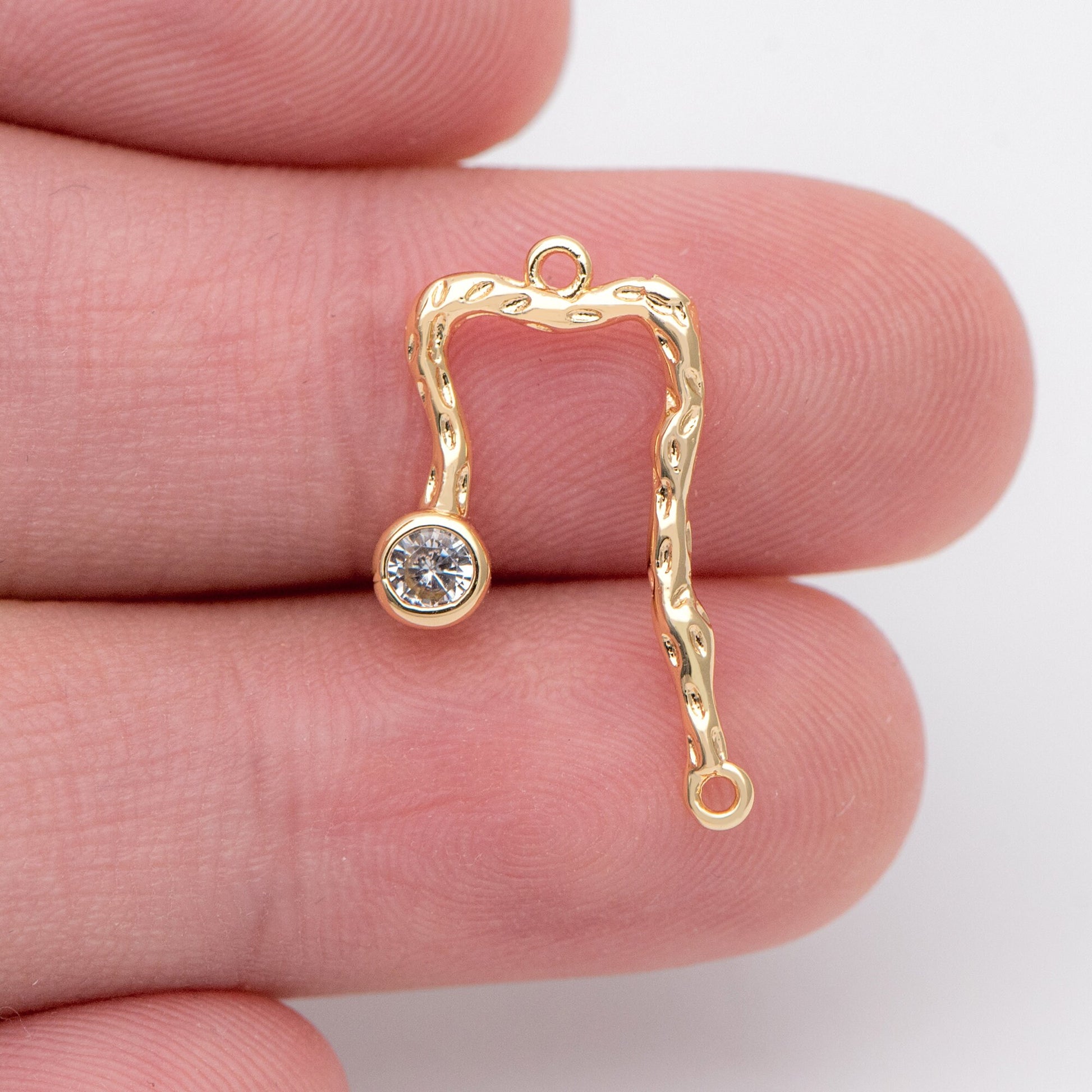 10pcs CZ Pave Gold Charm Connectors, 18K Gold plated Brass, U-shaped Curved Bar Stick Pendants 21x10mm (GB-913)