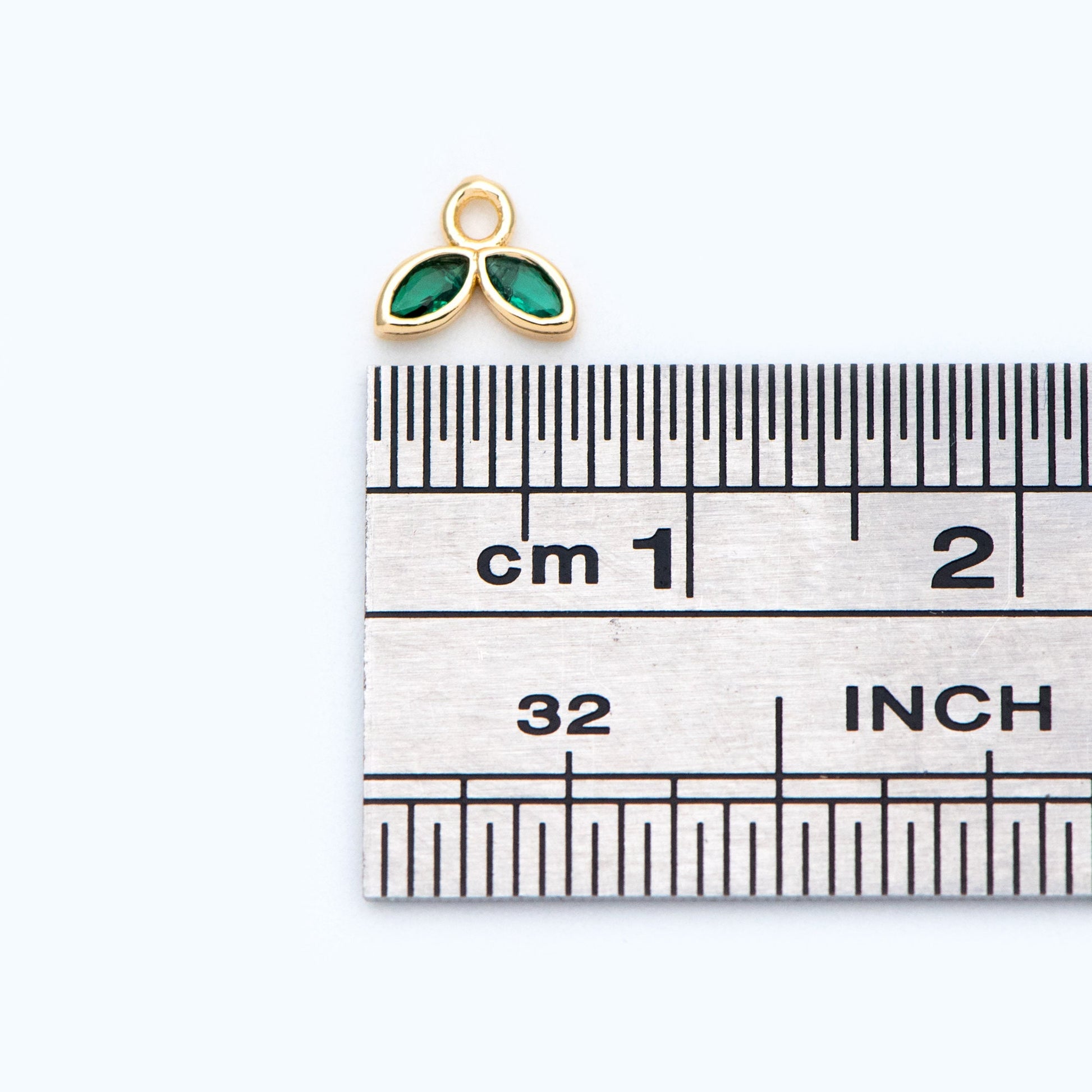 10pcs Emerald/ Black CZ Pave Gold Leaf Charms, 18K Gold plated Brass Pendants (#GB-1762-B)
