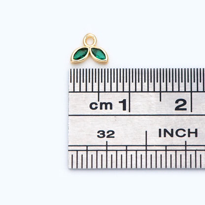 10pcs Emerald/ Black CZ Pave Gold Leaf Charms, 18K Gold plated Brass Pendants (#GB-1762-B)