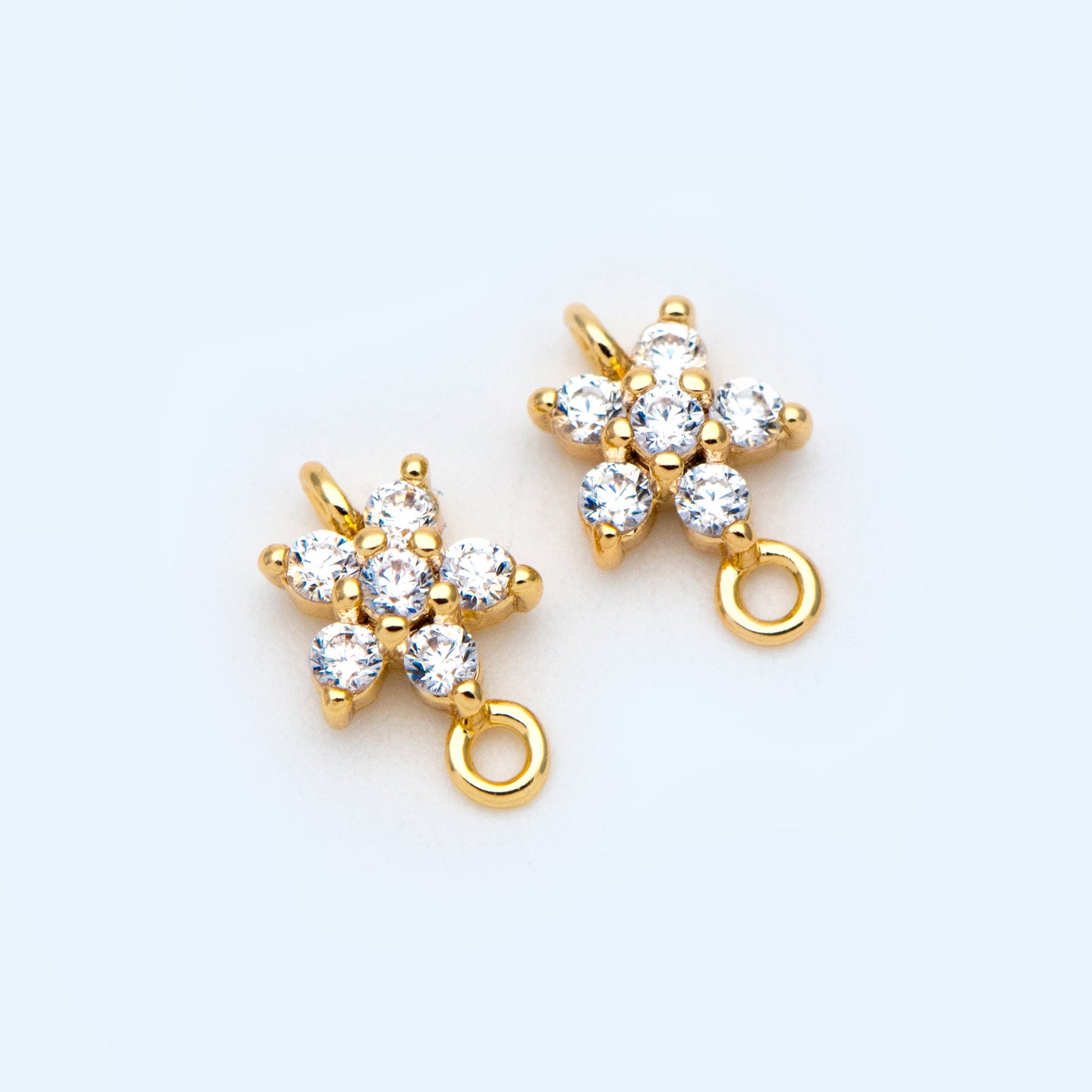 10pcs CZ Pave Gold/ Silver/ Rose Gold Flower Charm Pendants 8x5mm, Real Gold/ Rhodium plated Brass, Color Not Easily Tarnish (GB-3670-A)