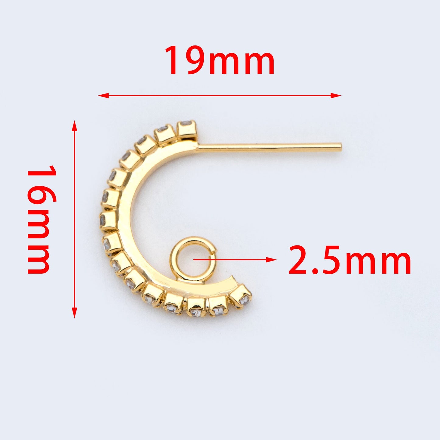 10pcs CZ Pave Gold Earring Studs, 18K Gold Plated Brass Ear Posts, Sparkly Bar Earring Components (GB-936)