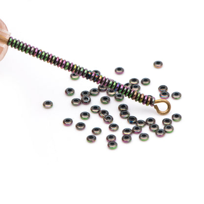 500pcs Hematite Seed Beads, Delicate Rondelle Spacer Beads 2x1mm, Metal Green (#V6093-2)