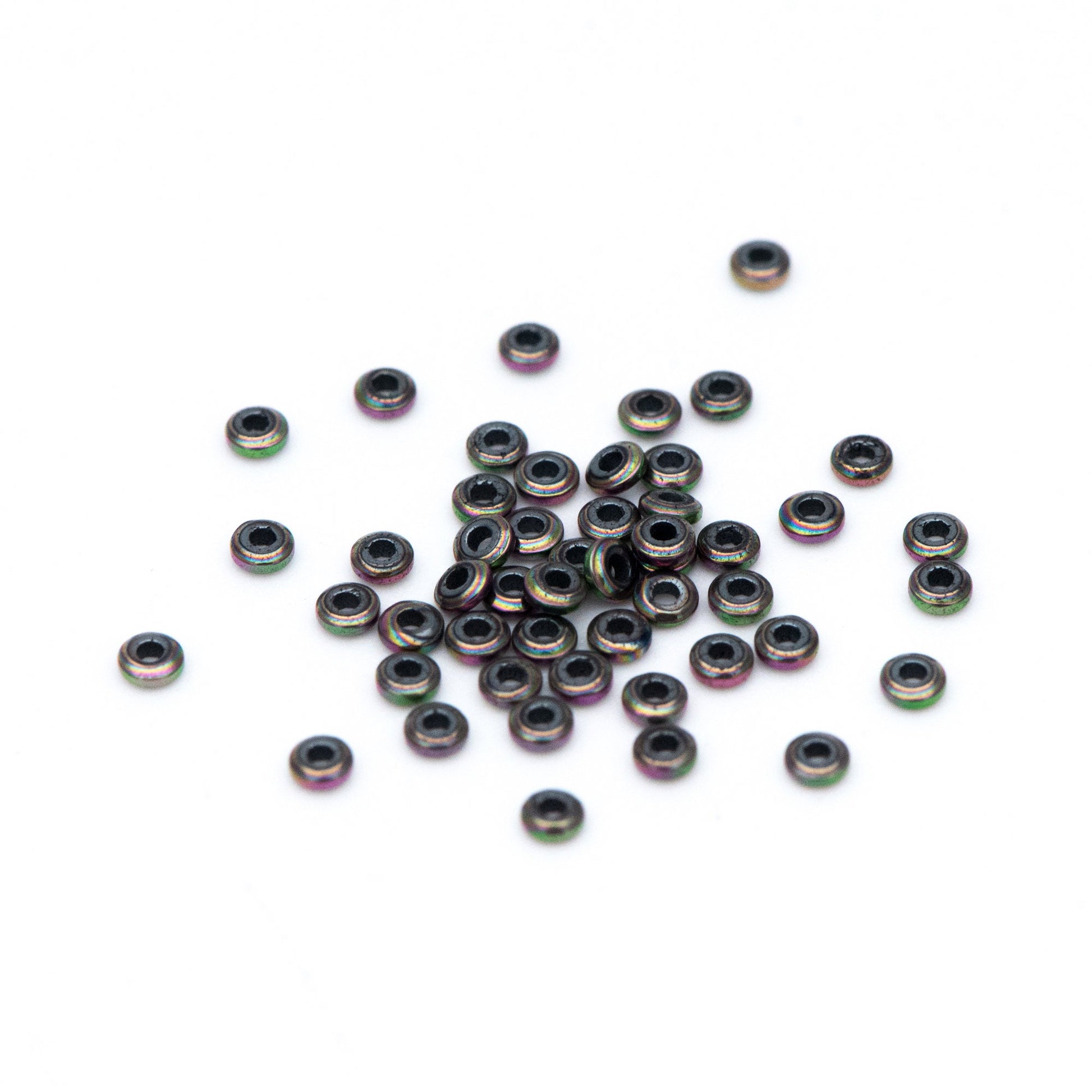 500pcs Hematite Seed Beads, Delicate Rondelle Spacer Beads 2x1mm, Metal Green (#V6093-2)